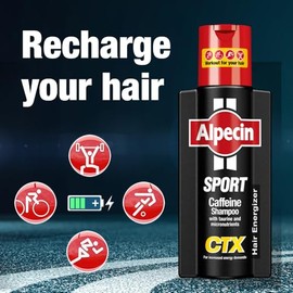 Alpecin CTX Sport Caffeine Shampoo for men - Hair Recharger - 8.45 fl.oz./250ml - For increased energy demands - German Quality - Original