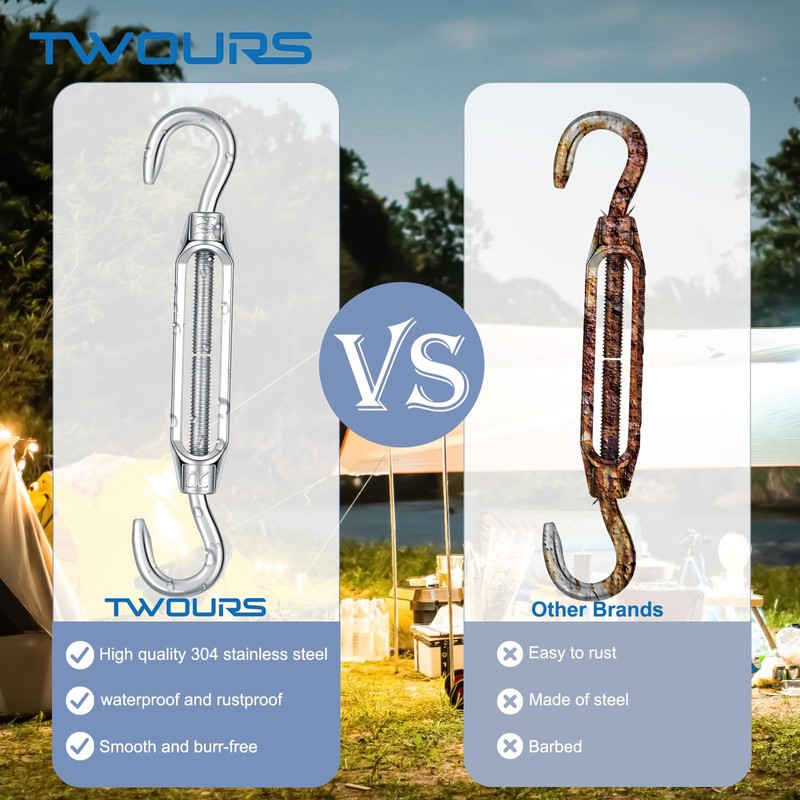 Hook & Hook Turnbuckles Twours 304 Stainless Steel Heavy Duty