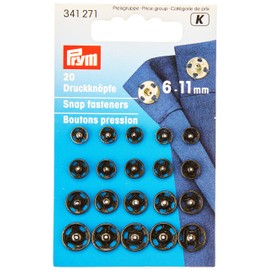 Prym 6 - 11 mm Sew-On Snap Fasteners, Pack of 20, Black