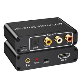 HDMI ARC Adapter, Audio Extractor ARC to Optical Digital/SPDIF+Coaxial + RCA (L/R) Analog Audio + 3.5mm Jack Output, Supports 192KHz, Audio Separation, CEC Function, For TVs, Soundbars/Amplifiers