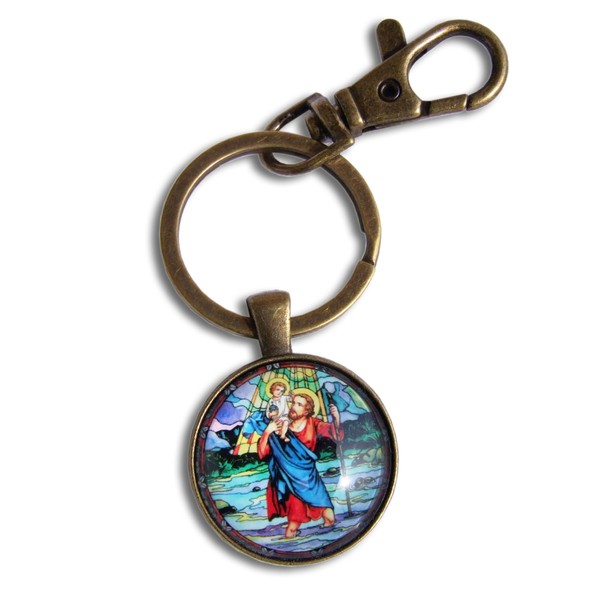 Generic Saint Christopher Bronze Keyring Christian Holy Patron of Travelers