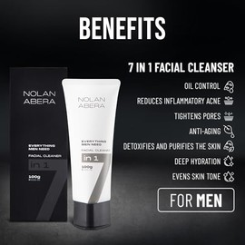 ABERA Limpiador Facial Diario Nolan Para Hombres - Control De Grasa Y Limpieza Profunda, 100 Ml