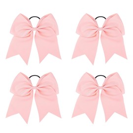JIHUOO - Pink Hair Bows, 8 Inch Long, 4 Pieces - Hair Accessories for Women and Girls - Cheerleader Bows, Jumbo Hair Bows, Ponytail Holder, Hair Bands