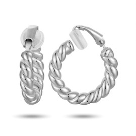 RAUCHBE Silver Hoop Clip On Earrings for Women Twisted Thick Hoop Clip Earrings Hypoallergenic Non Pierced Ears Hoops Jewelry