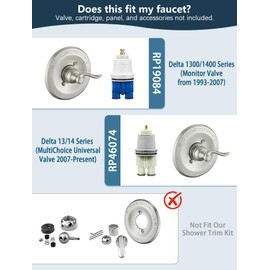 Replacement 8" Rain Shower Faucet Tub Trim Kit for Delta 13/14 Series, High Pressure Square Rain Shower Head& Handle Set (Valve& Catridge Not Inclued) (With Tub Spout，Brushed Nickel)