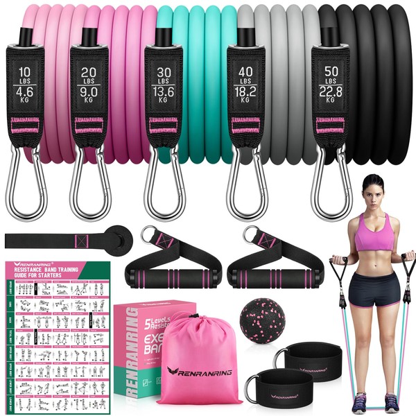 Resistance Bands for Working Out, 150LBS Exercise Bands, Workout Bands, Resistance Bands Set with Handles for Men Women, Legs Ankle Straps for Muscle Training, Shape Body, Physical Therapy
