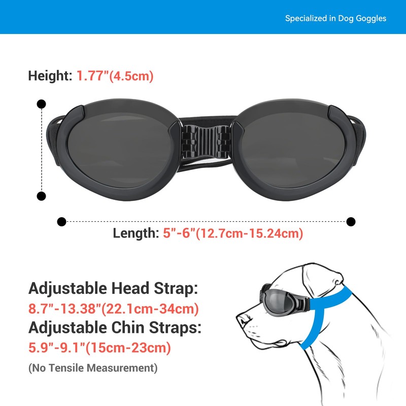 Lesypet Dog Goggles with Replaceable Lenses for Medium Large Breed,