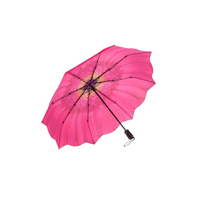 Galleria-Pink Daisy Auto-Open/Close Large Portable Rain Folding Umbrella
