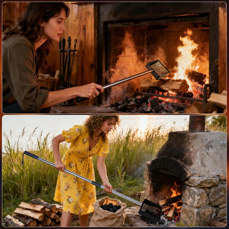Bylion Hollow Out Fireplace Shovel Black Metal Coal Shovel, Fireplace
