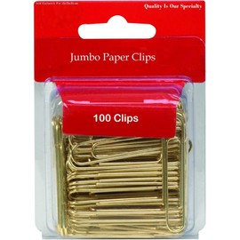 1InTheOffice Jumbo Paper Clips, Gold, Smooth, 100/Pack