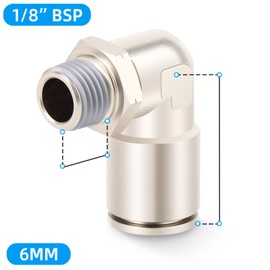 ERGAOBOY 5 Pcs 6mm Tube OD x 1/8" BSP Male Thread Elbow Push to Connect Fittings, Copper Nickel Plating Pneumatic Connector Fittings