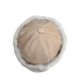 Unisex Sheepskin Beanie Hat Russian Trapper Ushanka Aviator Fur hat Winter hat (Tan, Small)