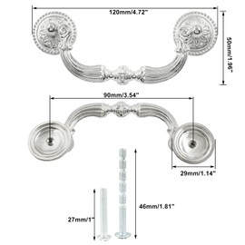 Kyuionty 8 Pack Bail Pull Handles, 3.5 Inch Hole Center Vintage Antique Drop Drawer Pull Swing Cabinet Dresser Handles (Silver, Total length: 4.72 inch)