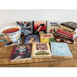 Solid Wood Book Shaped Coasters w/drinking puns