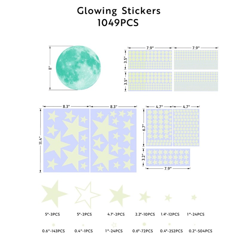 Copeflap 1049 Pieces Glow Star Wall Stickers Glow in the