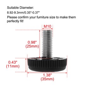 sourcing map M10 x 25 x 35mm Screw on Leveling Feet Adjustable Leveler Floor Protector for Home Furniture Desk Table Sofa Leg 12 Pack