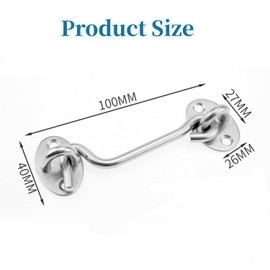 Fenglin-joy Cabin Hooks, Stainless Steel, Pack of 2, 10 cm Latch, Door, Storm Hook with Eyelet, with 8 Mounting Screws for Gate, Garage, Fence, Window or Shed (Silver)