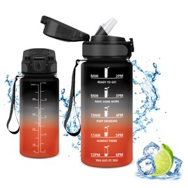 Vikaster School Water Bottle, Water Bottle with Straw 500 ml, Leak-Proof, BPA-Free, Sports Bottle for Camping, Yoga, Gym, School, Outdoors