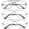 Newbee Fashion 3 Pairs Square Aviator Classic Metal Frame Reading