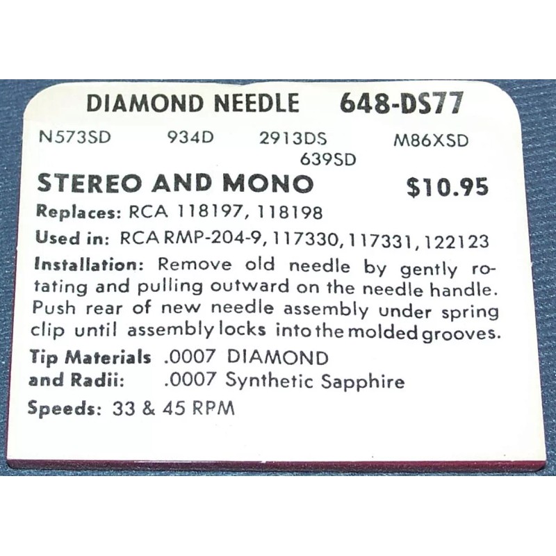 RCA 648-DS77 PHONOGRAPH NEEDLE STYLUS for RCA 118197 118198 RCA