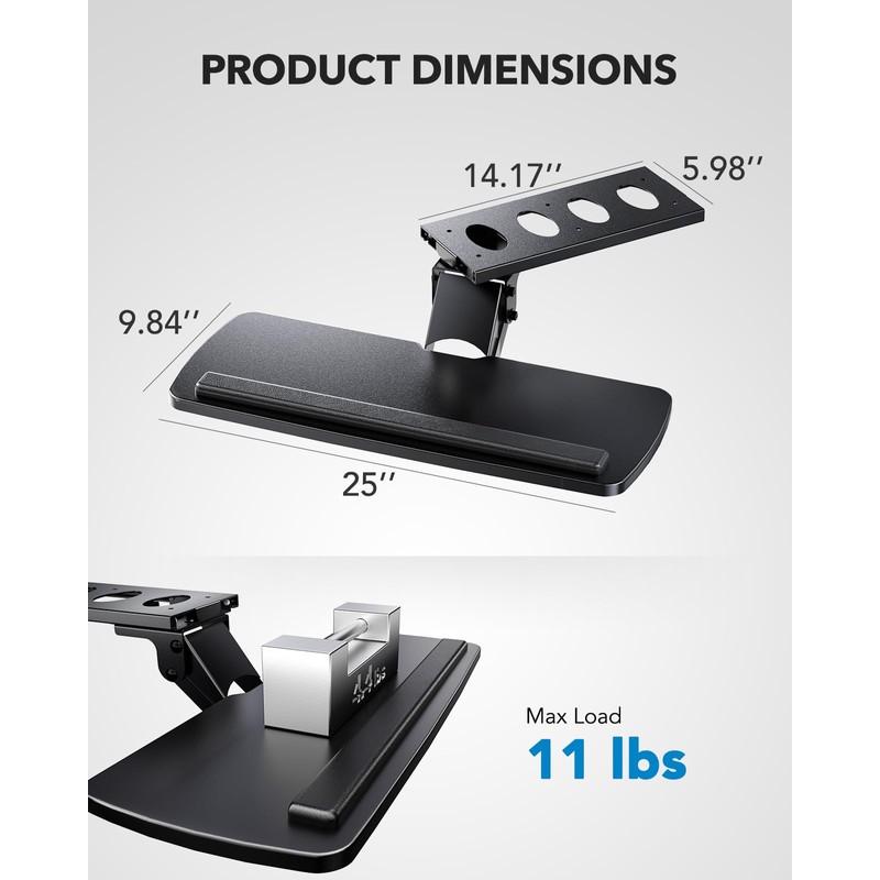 HUANUO Keyboard Tray Under Desk, 360 Adjustable Ergonomic Sliding Keyboard