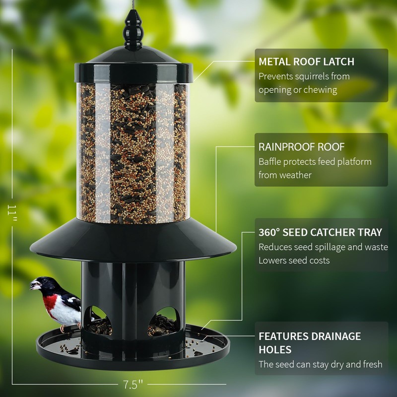 Squirrel Proof Bird Feeder - 360° Feeding Perch Tray for
