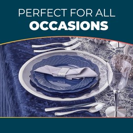 Silver Spoons Elegant Blue Plastic Dinner Plates with Embossed Floral Rim - 10.25” (Pack of 20) - Perfect for Parties, Weddings, and Everyday Dining