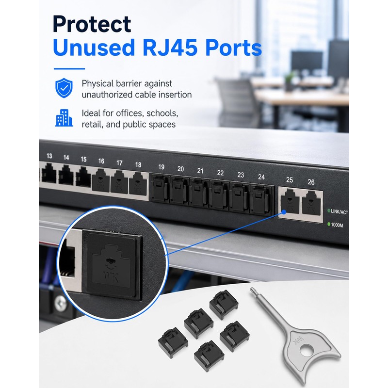 12-Pack RJ45 Port Lock with 1 Key, Security Network Port