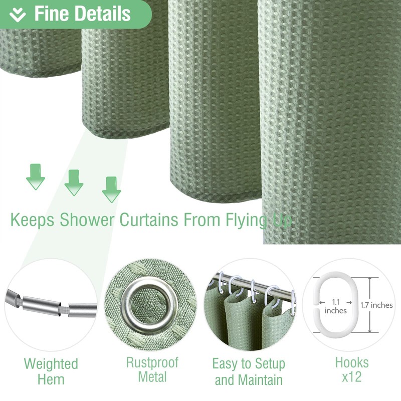 Dynamene Fabric Shower Curtain, Waffle Textured Heavy Duty Shower Curtains