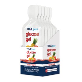 TRUEplus Glucose Gel Pouch, Fruit Punch Flavor, 15g Fast-Acting Carbohydrates, Fat Free, Gluten Free, Quick Support for Low Blood Sugar and Energy, 6 Pack