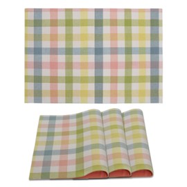COTTON CRAFT Buffalo Check Placemats - Set of 4 Gingham Check Table Mats - Spring Summer Easter Everyday Pure Cotton Reusable Decorative Party Holiday Table Décor – 13 x 19 inches – Yellow Multi