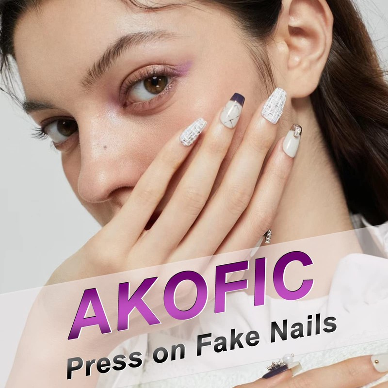 AKOFIC Pack of 24 Press on Nails Short, Square French