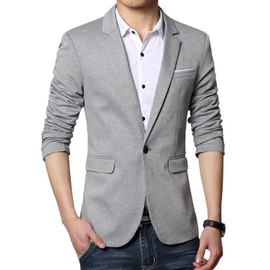 DAVID.ANN Men's Casual Fit One Button Center Vent Blazer Jacket,Grey #3625,Medium
