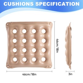 2-Pack Waffle Inflatable Seat Cushions with Pump, 18 Inch Beige 16-Hole Air Cushion for Pressure Relief, Wheelchair, Office Chair, Car Seat & Travel – Bed Sore & Pressure Ulcer Support