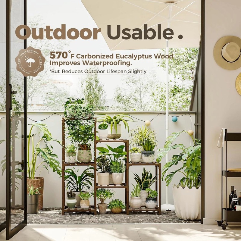 Bamworld Plant Stand Indoor Plant Shelf Outdoor Wood