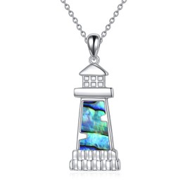 YAFEINI Women's Lighthouse Necklace 925 Sterling Silver Abalone Shell Jewellery Mother's Day Gift for Girlfriend and Lover
