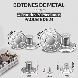 Botones Para Jeans De Metal Desmontables, 24 Pack Botones Instantáneos De Ajuste Perfecto, 10 Estilos, No Requiere Costura, Con Destornillador, Para Ajuste De Cintura De Pantalones