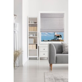 THY COLLECTIBLES Cordless Bamboo Roman Window Blind Sun Shade, Light Filtering Roman Shades with Valance (Gray, W48 X L72)