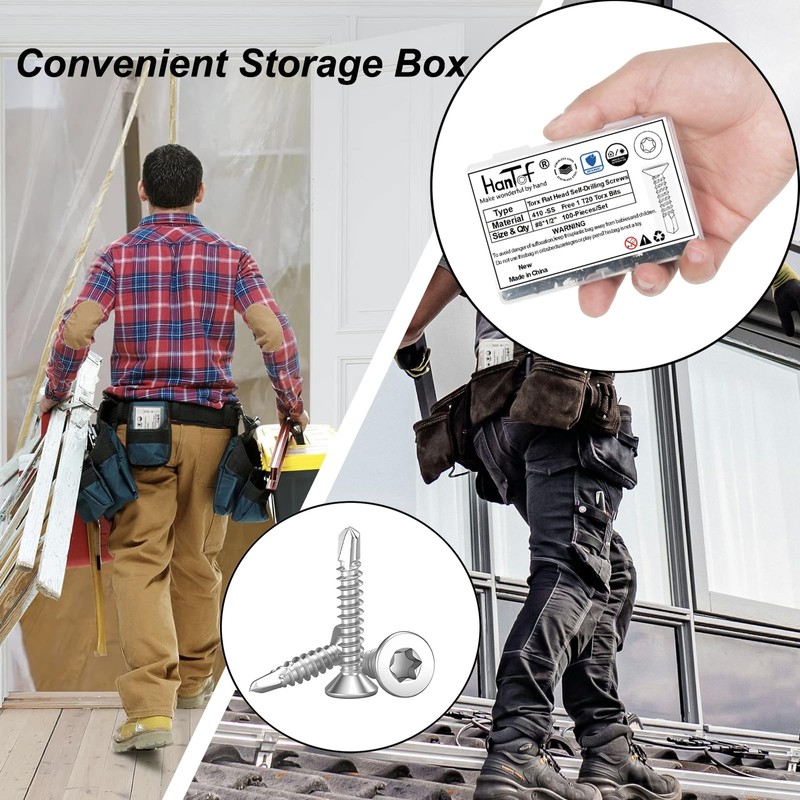 HanTof 100Pcs Torx Drive High-Strength Quick Tapping Screws for Metal,