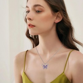 Rocayi Butterfly Pendant Necklace 925 Sterling Silver Amethyst Necklace February Birthstone Jewelry Gifts for Women Wife Mother Her