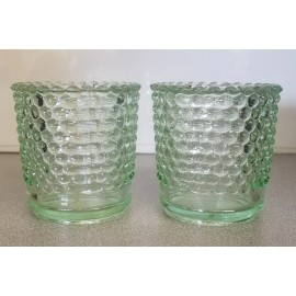Indiana Glass Vintage Hobnail Votive Candle Holder Spring Green Translucent SET of 2