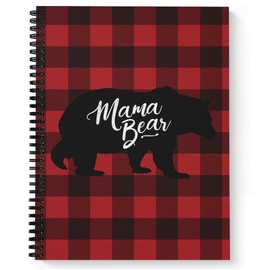 Softcover Mama Bear 8.5" x 11" Spiral Notebook/Journal, 120 College Ruled Pages, Durable Gloss Laminated Cover, Black Wire-o Spiral. Made in The USA