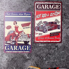6 Pack Vintage Metal Signs for Retro Garage Wall Decor, 6 Designs (8 x 11.8 In)
