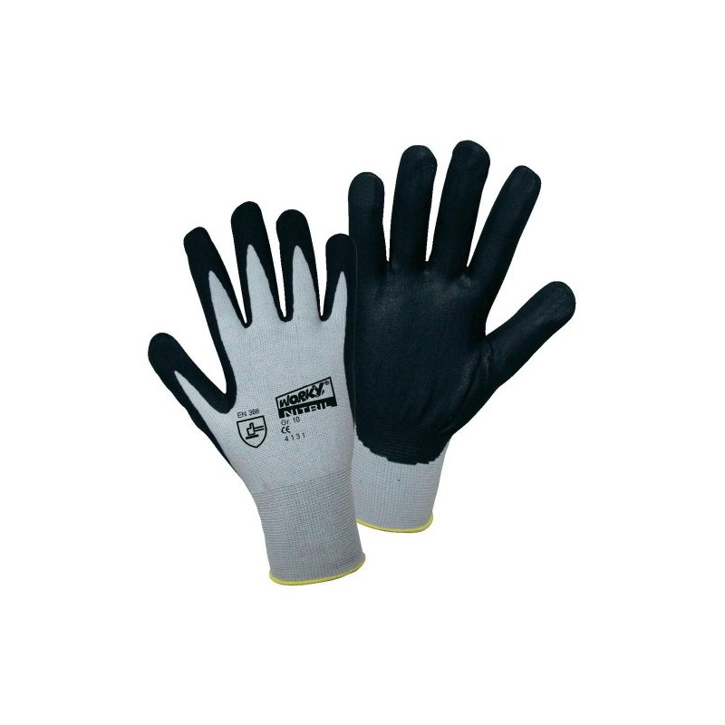 Worky 1158 Foam Nylon Nitrile Gloves Fine Mesh Size 9