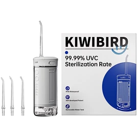 KIWIBIRD Mini Water Flosser for Travel, Ultra-Portable Cordless Oral Irrigator with UVC Light, IPX8 Waterproof 3 Modes, 230mL Teeth Cleaner for Tonsil Stones & Braces Care - Home & Travel (Grey)