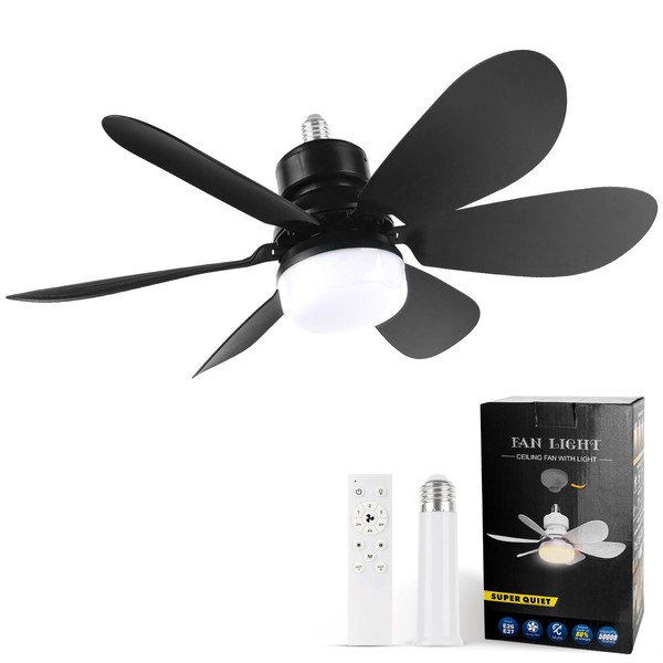 We Charger Socket Fan Light, Light Bulbfan with Remote Dimmable,