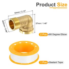sourcing map 2 Pcs 90 Degree Elbow, 3/4 Inch Male x 3/4 Inch Female Brass Right Angle Pipe Fitting, Connector for Fluid Gas Fuel Oil Pipe, 54x37mm