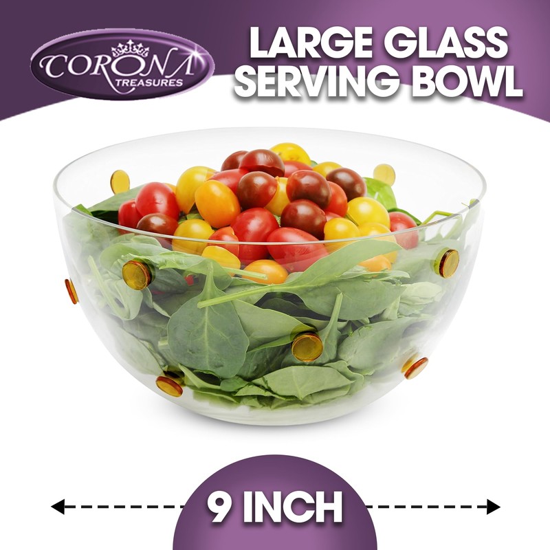 GAC Elegant Large Glass Serving Bowl with Designed with Gold