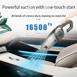 BZY Handhled Vacuum Cordless Portable,16500Pa High Power Rechargeable with Multi Accessories Lightweight Small Portable Dust Busters Cordless Rechargeable for Car,Office and Home Cleaning Grey