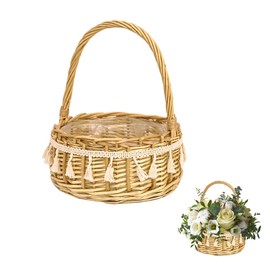 Vasemele Flower Basket Wedding Baskets Wedding Basket Plant Baskets Decorative Wicker Rattan Basket Rattan Basket Braided Vintage Style Flower Basket for Wedding Table Decoration Country House Style